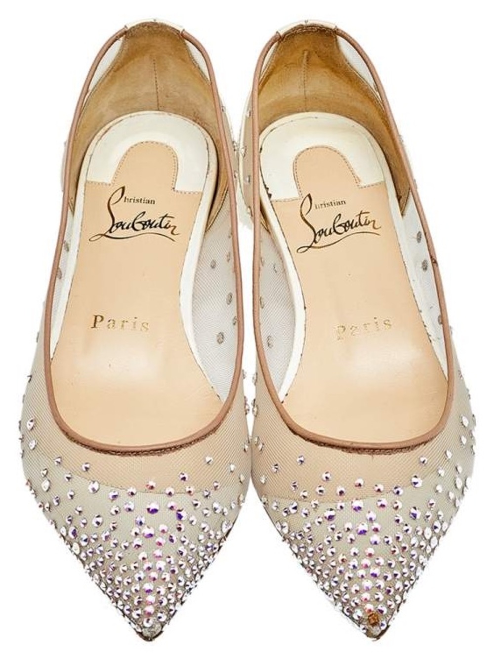 Christian Louboutin Follies Strass Ballet Flats Beige Mesh Leather EU 38.5 - Picture 2 of 12